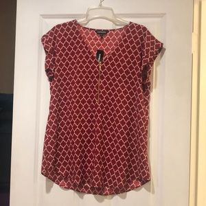 Express burgundy top with white print! NWT!